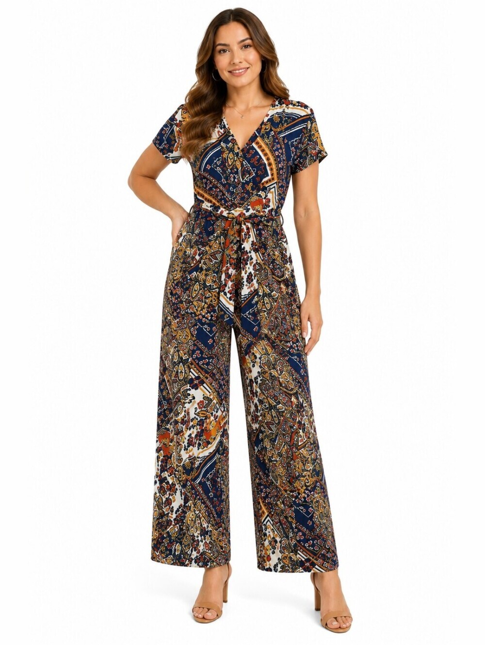 Next Women's Jumpsuit Wide Leg Short Sleeve Multicolor Floral 12 Boho Lagenlook
